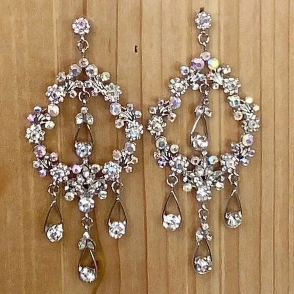 SOLD Fabulous Bridal Pageant Formal AB Crystal Chandelier Earrings - Picture 4 of 7